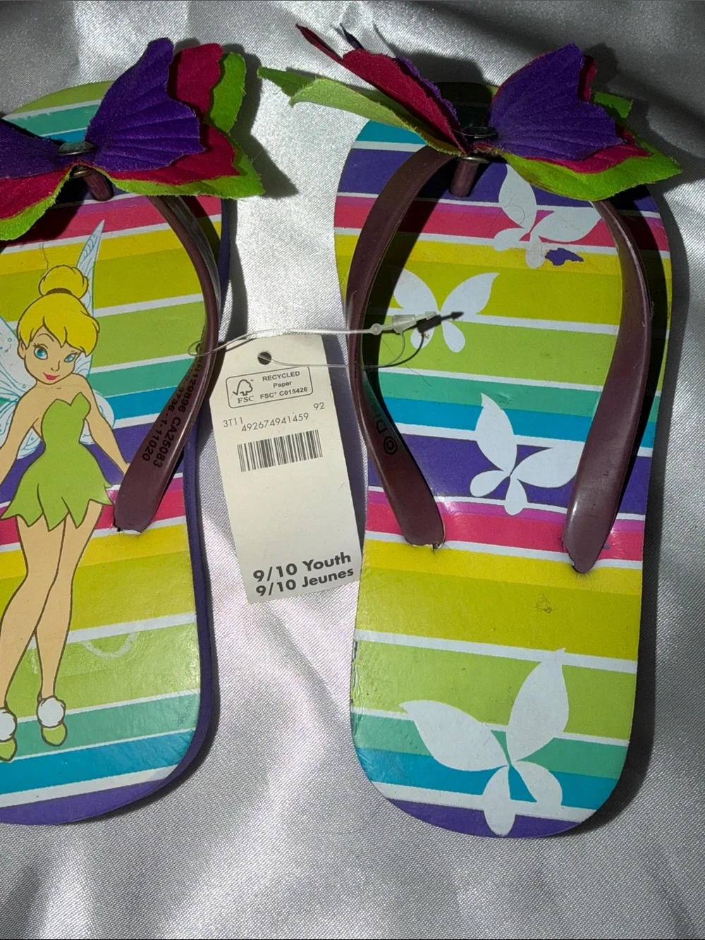 Tinkerbell Kids Butterfly Flip Flops - Disney Store Size 9/10